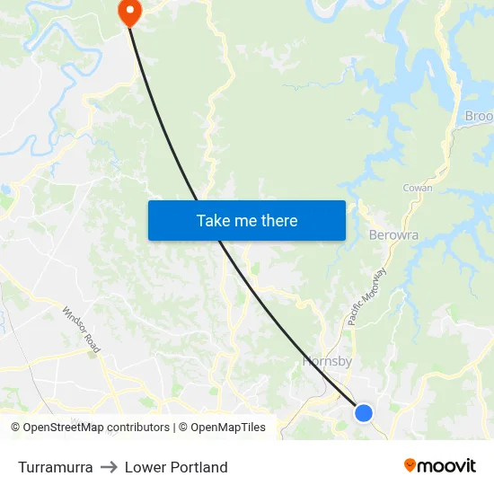Turramurra to Lower Portland map