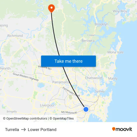 Turrella to Lower Portland map
