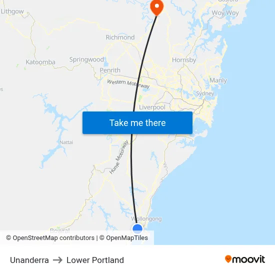 Unanderra to Lower Portland map
