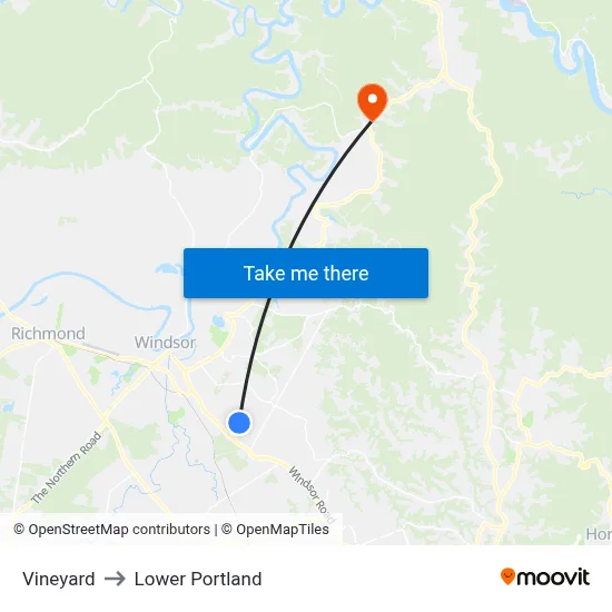 Vineyard to Lower Portland map