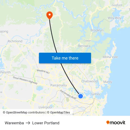 Wareemba to Lower Portland map