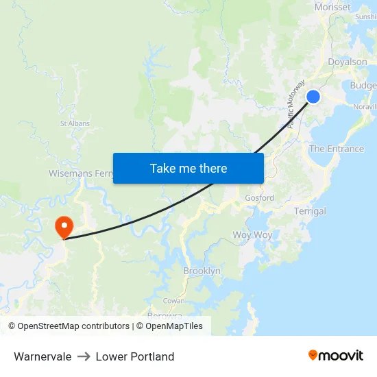 Warnervale to Lower Portland map