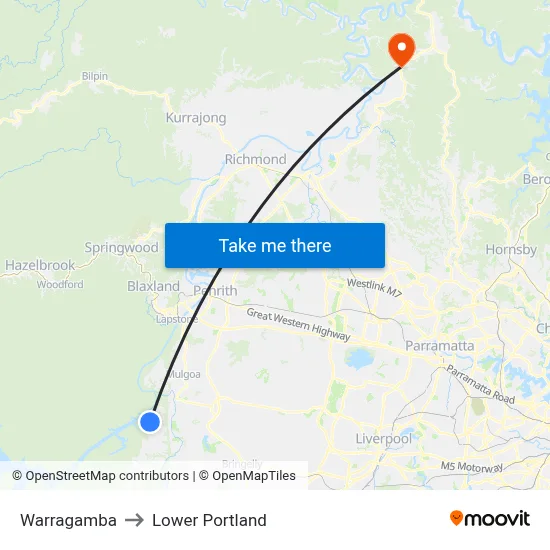 Warragamba to Lower Portland map