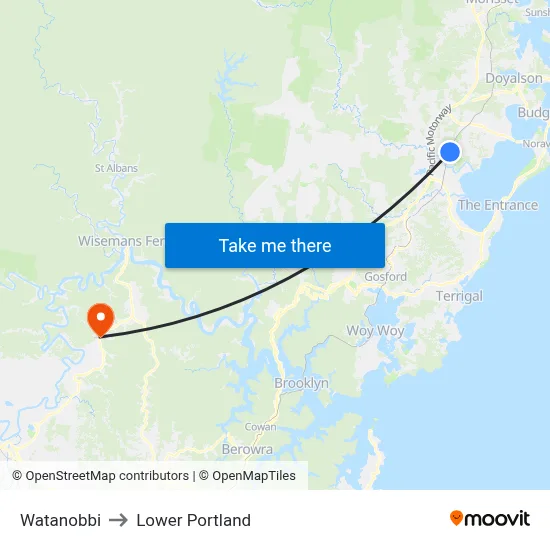 Watanobbi to Lower Portland map