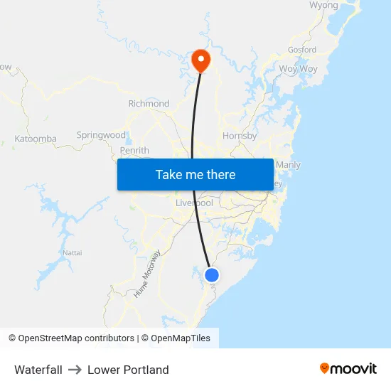 Waterfall to Lower Portland map