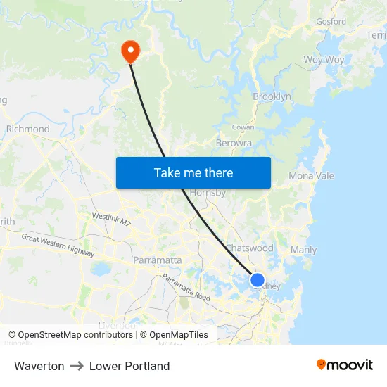 Waverton to Lower Portland map