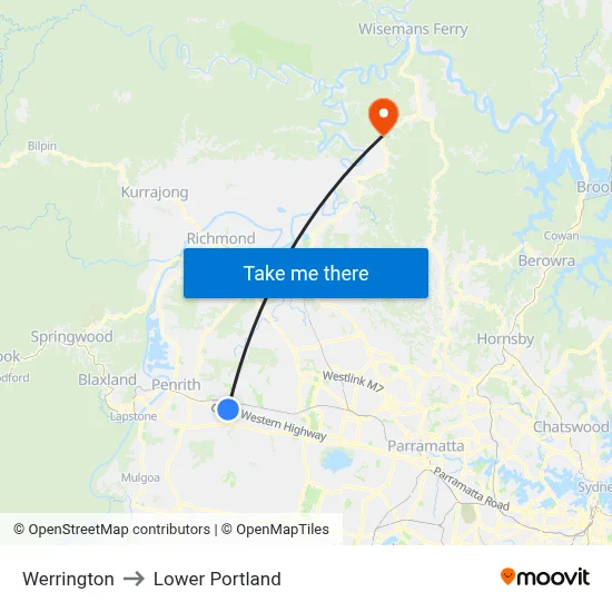 Werrington to Lower Portland map