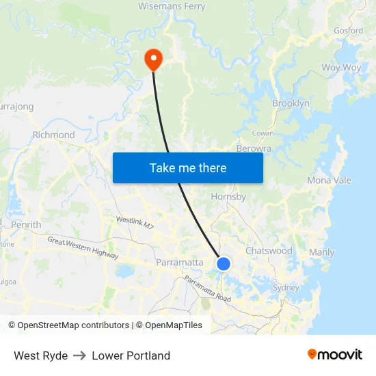 West Ryde to Lower Portland map
