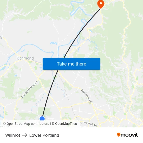 Willmot to Lower Portland map