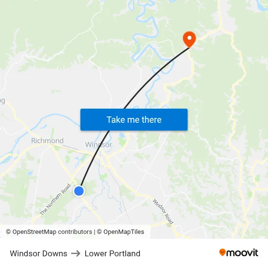 Windsor Downs to Lower Portland map
