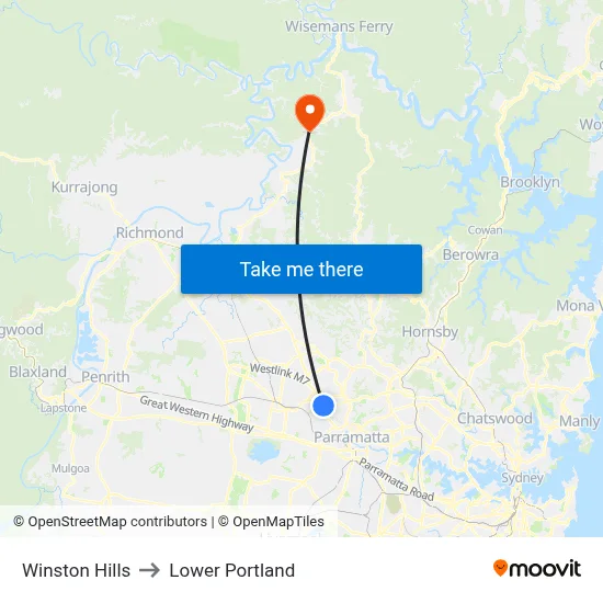 Winston Hills to Lower Portland map