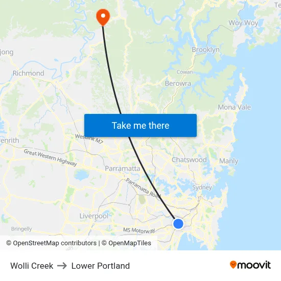 Wolli Creek to Lower Portland map