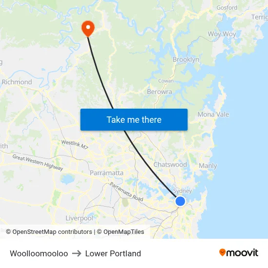 Woolloomooloo to Lower Portland map