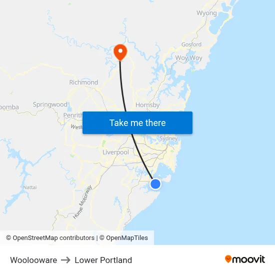 Woolooware to Lower Portland map