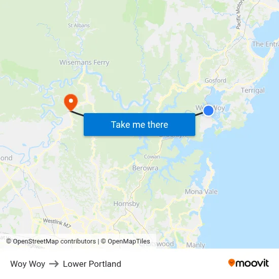 Woy Woy to Lower Portland map