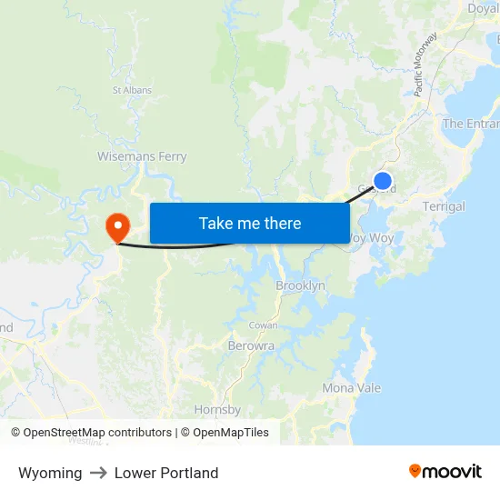 Wyoming to Lower Portland map