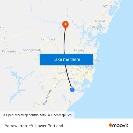 Yarrawarrah to Lower Portland map