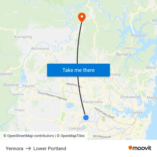 Yennora to Lower Portland map