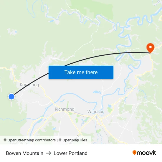 Bowen Mountain to Lower Portland map