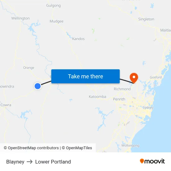 Blayney to Lower Portland map