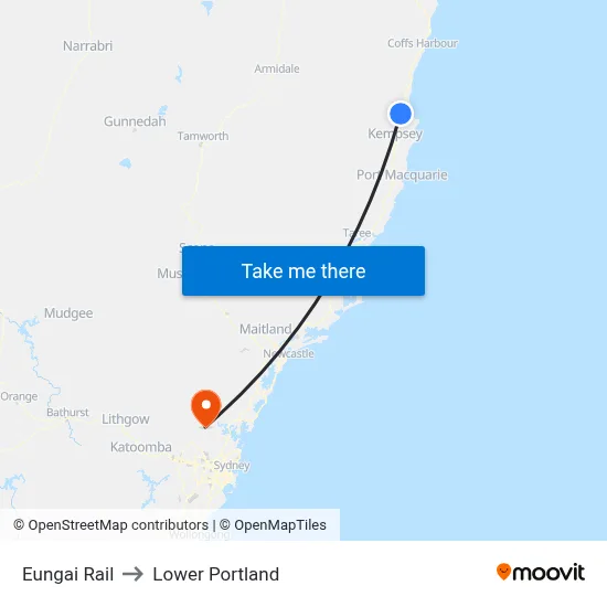 Eungai Rail to Lower Portland map