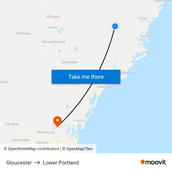 Gloucester to Lower Portland map