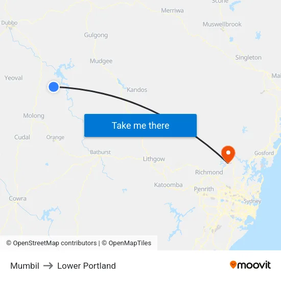 Mumbil to Lower Portland map
