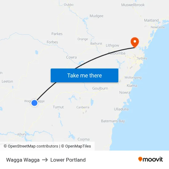 Wagga Wagga to Lower Portland map