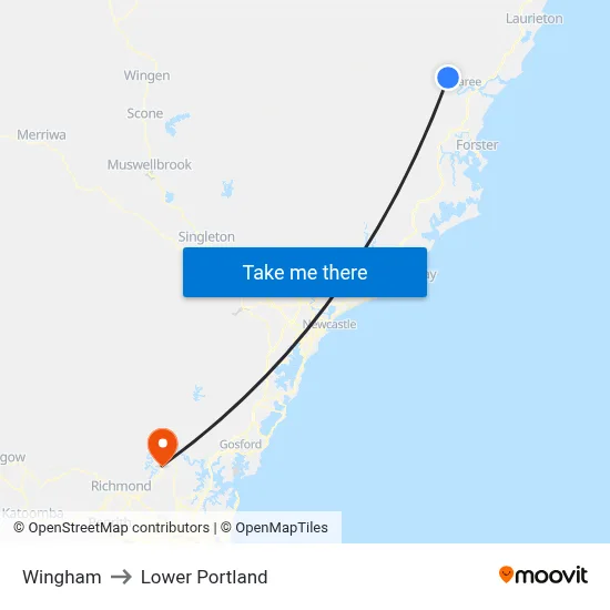 Wingham to Lower Portland map