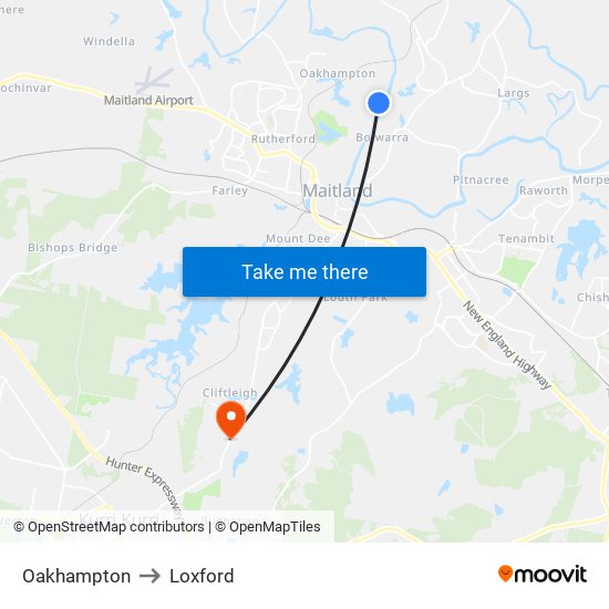 Oakhampton to Loxford map