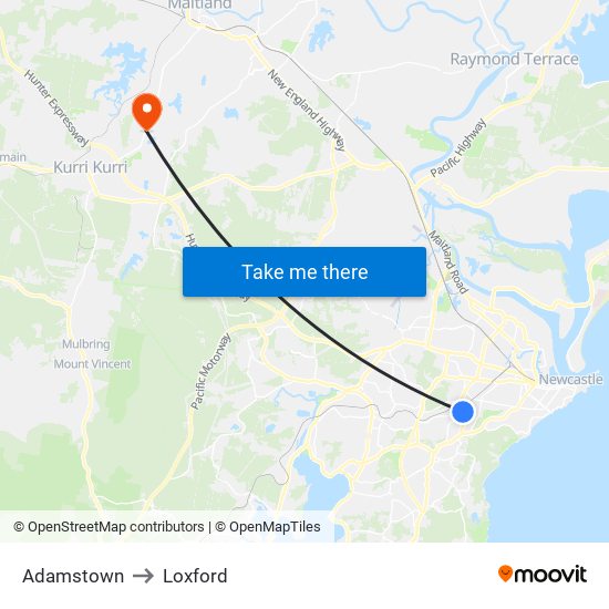 Adamstown to Loxford map