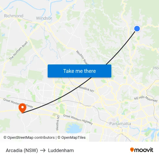 Arcadia (NSW) to Luddenham map