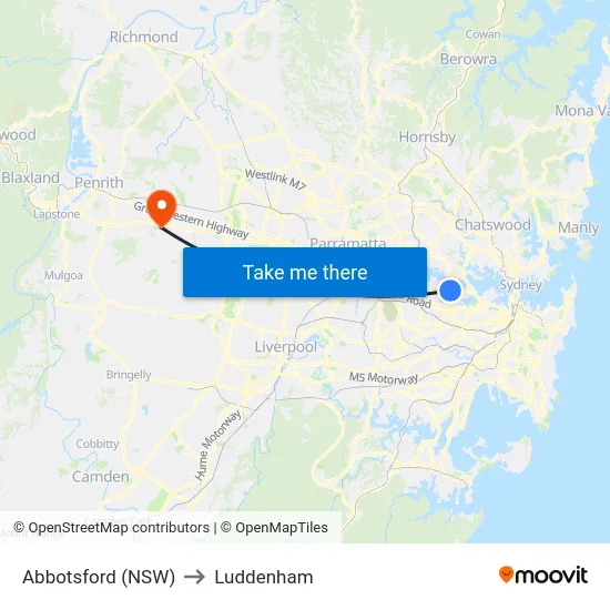 Abbotsford (NSW) to Luddenham map