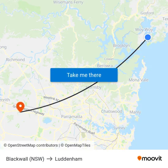 Blackwall (NSW) to Luddenham map