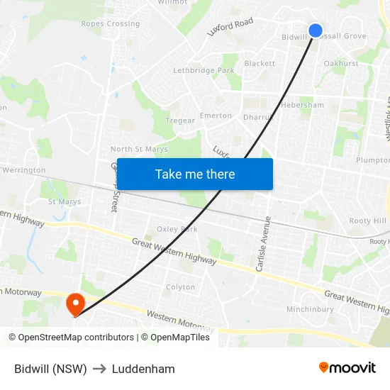 Bidwill (NSW) to Luddenham map