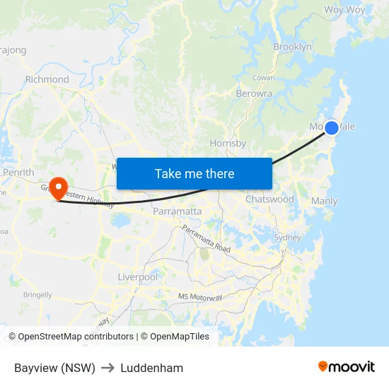 Bayview (NSW) to Luddenham map