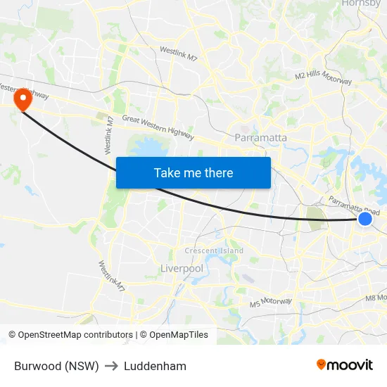 Burwood (NSW) to Luddenham map