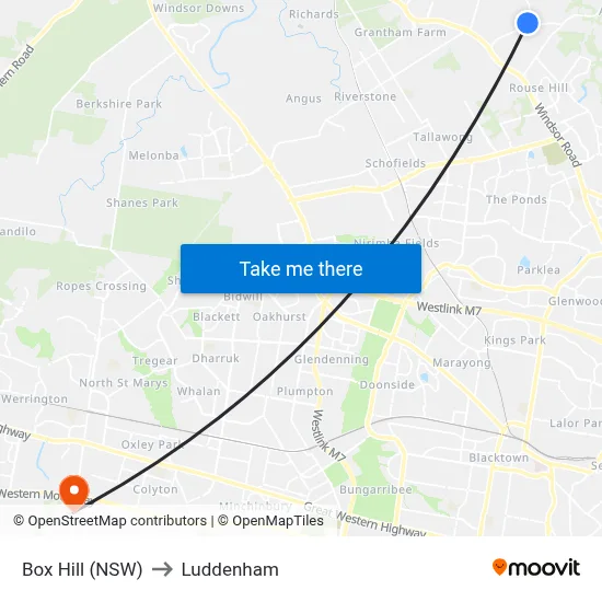 Box Hill (NSW) to Luddenham map