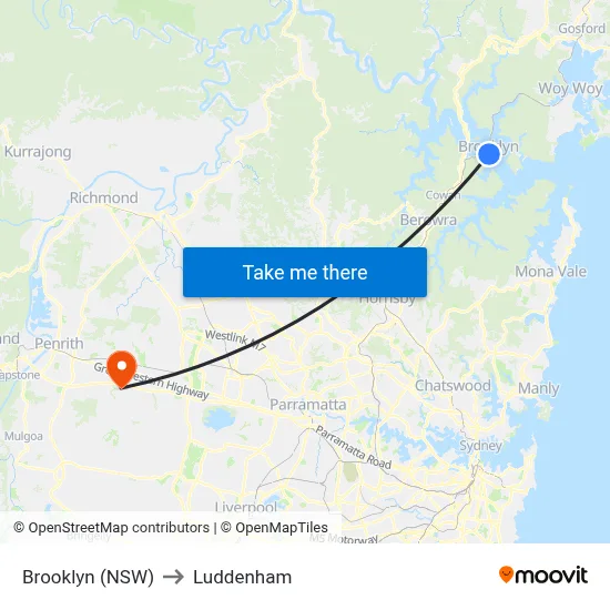 Brooklyn (NSW) to Luddenham map