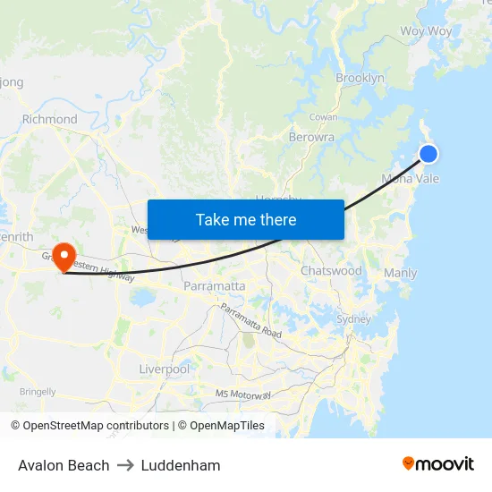 Avalon Beach to Luddenham map