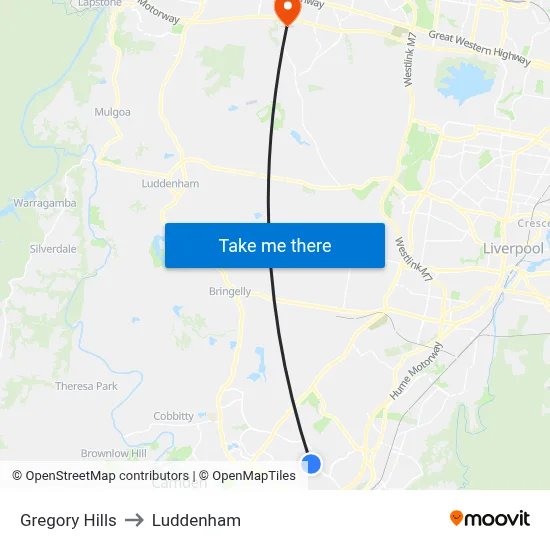Gregory Hills to Luddenham map