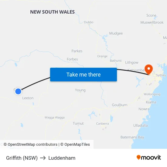 Griffith (NSW) to Luddenham map