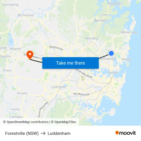 Forestville (NSW) to Luddenham map