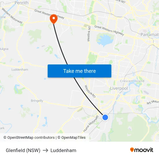 Glenfield (NSW) to Luddenham map