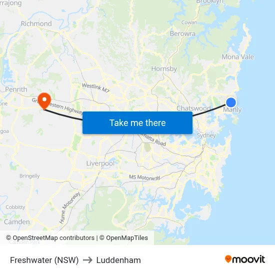 Freshwater (NSW) to Luddenham map