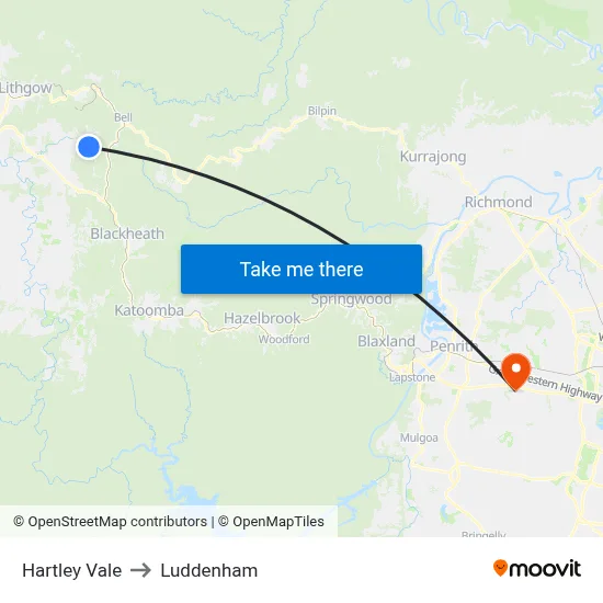 Hartley Vale to Luddenham map