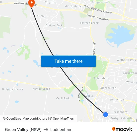 Green Valley (NSW) to Luddenham map