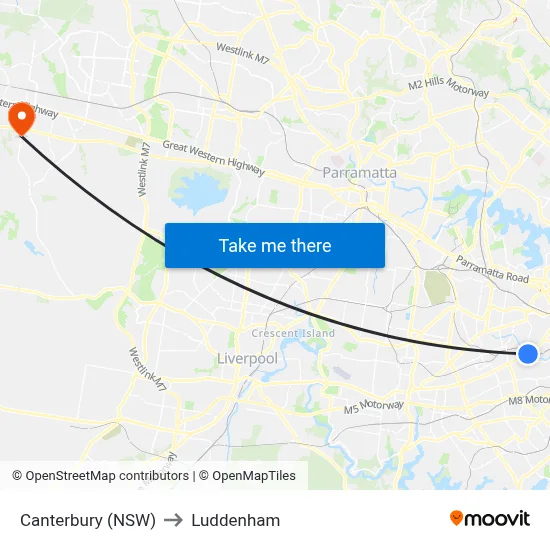Canterbury (NSW) to Luddenham map