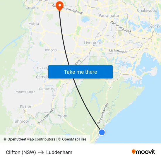 Clifton (NSW) to Luddenham map
