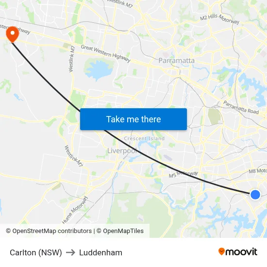 Carlton (NSW) to Luddenham map
